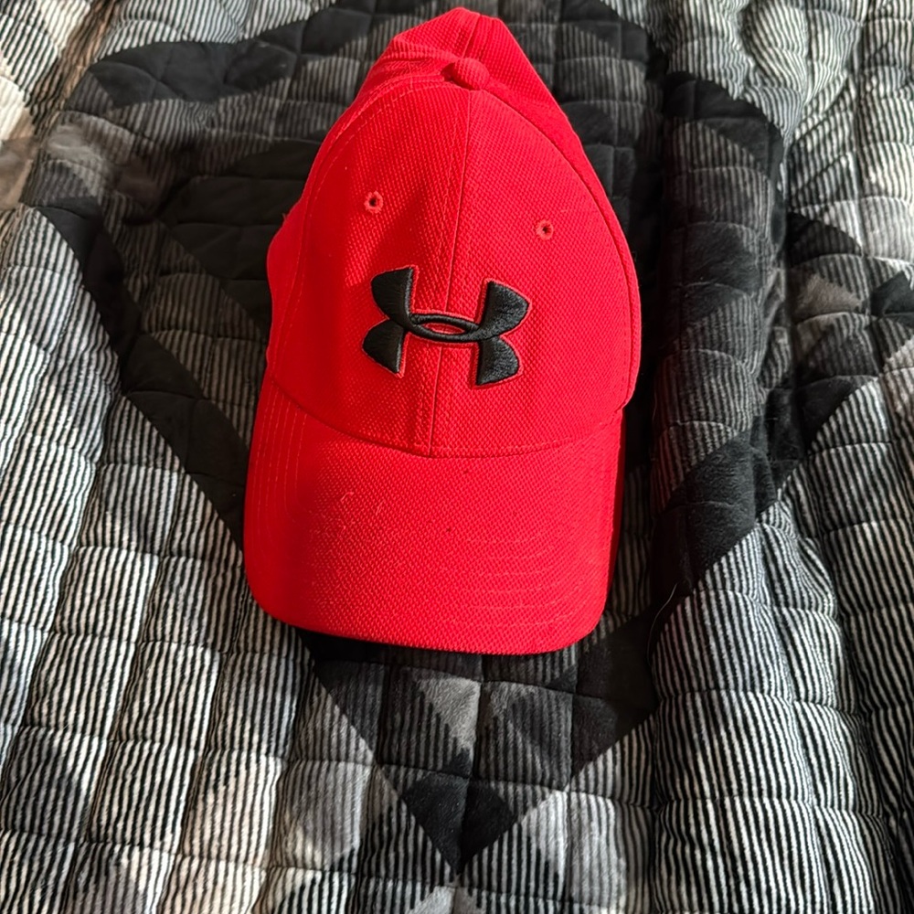red under armour hat.